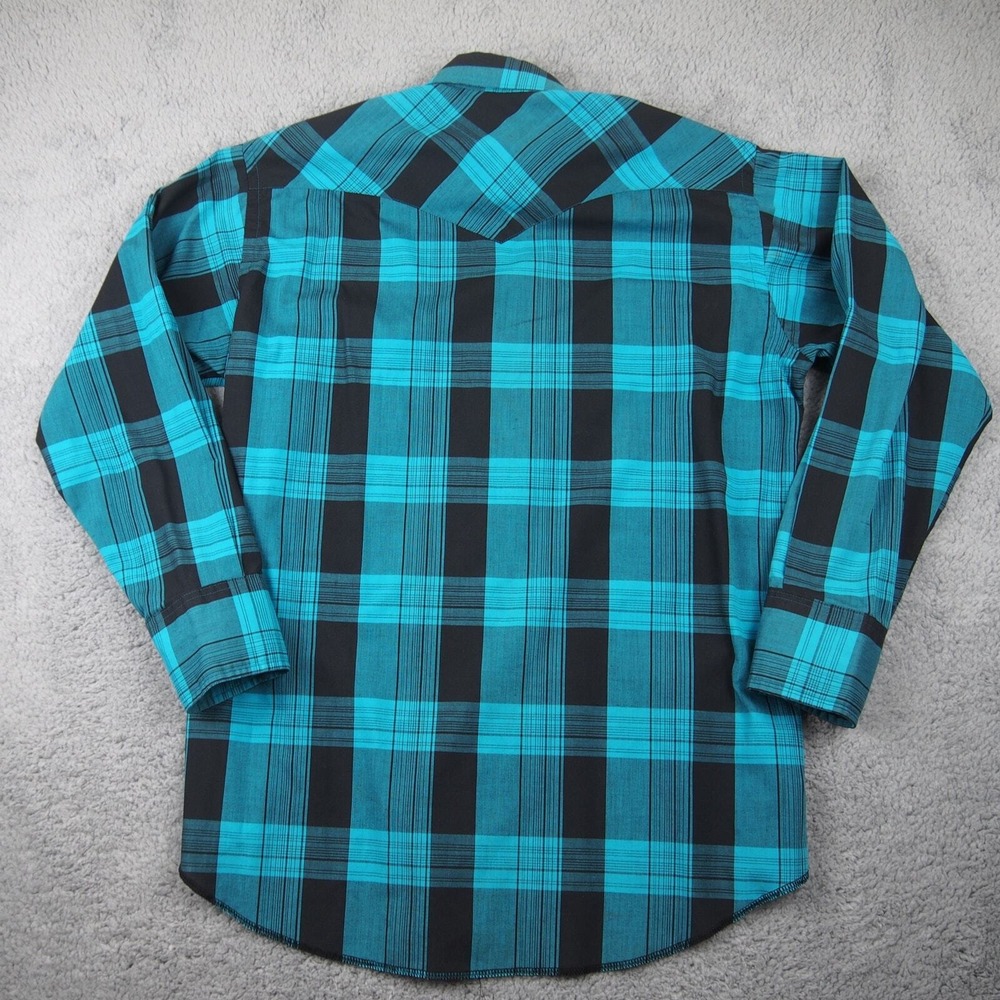 Vintage Wrangler Shirt X-Long Tails Sz L 16-33 Pearl Snap Cowboy Cut Turquoise - Picture 2 of 9